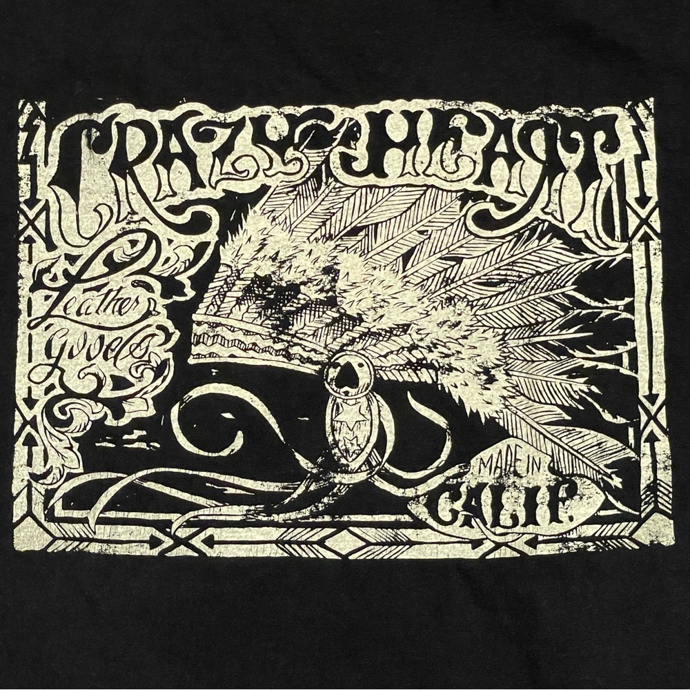 Crazy Heart Leather Goods Black T-Shirt made in ca.